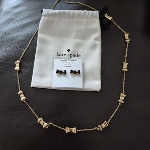 kate spade gold-tone bow necklace with black enamel bow stud earrings